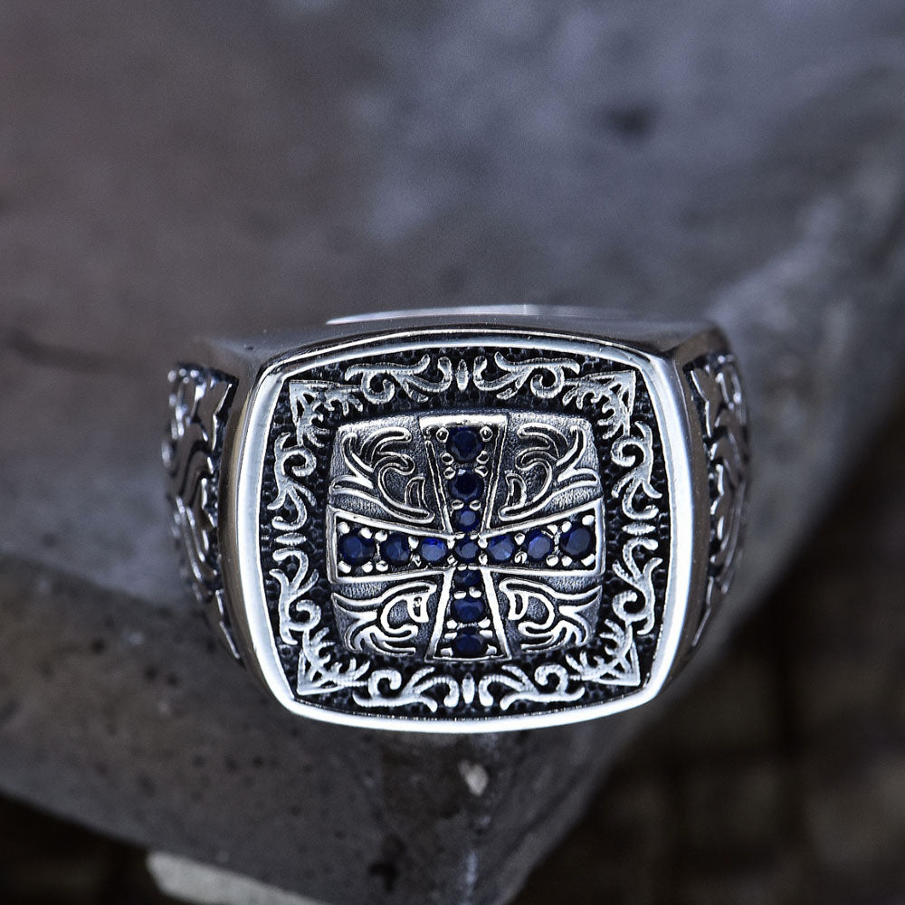 Men’s Sterling Silver Cross Signet Ring