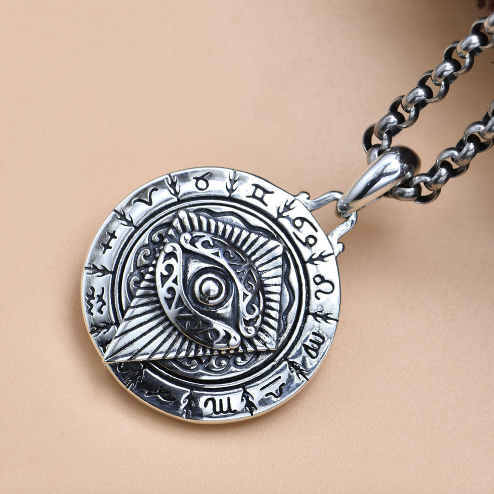 Mens Sterling Silver Eye of Horus Roulette Necklace
