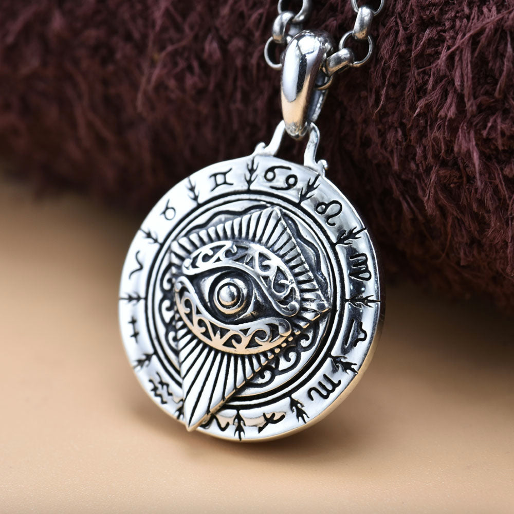 Mens Sterling Silver Eye of Horus Roulette Necklace
