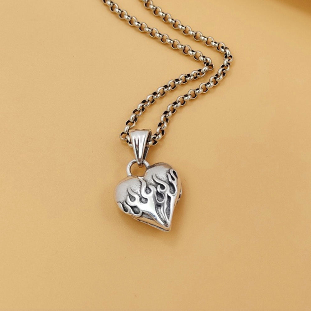 Men's Sterling Silver Flame Heart Pendant Necklace