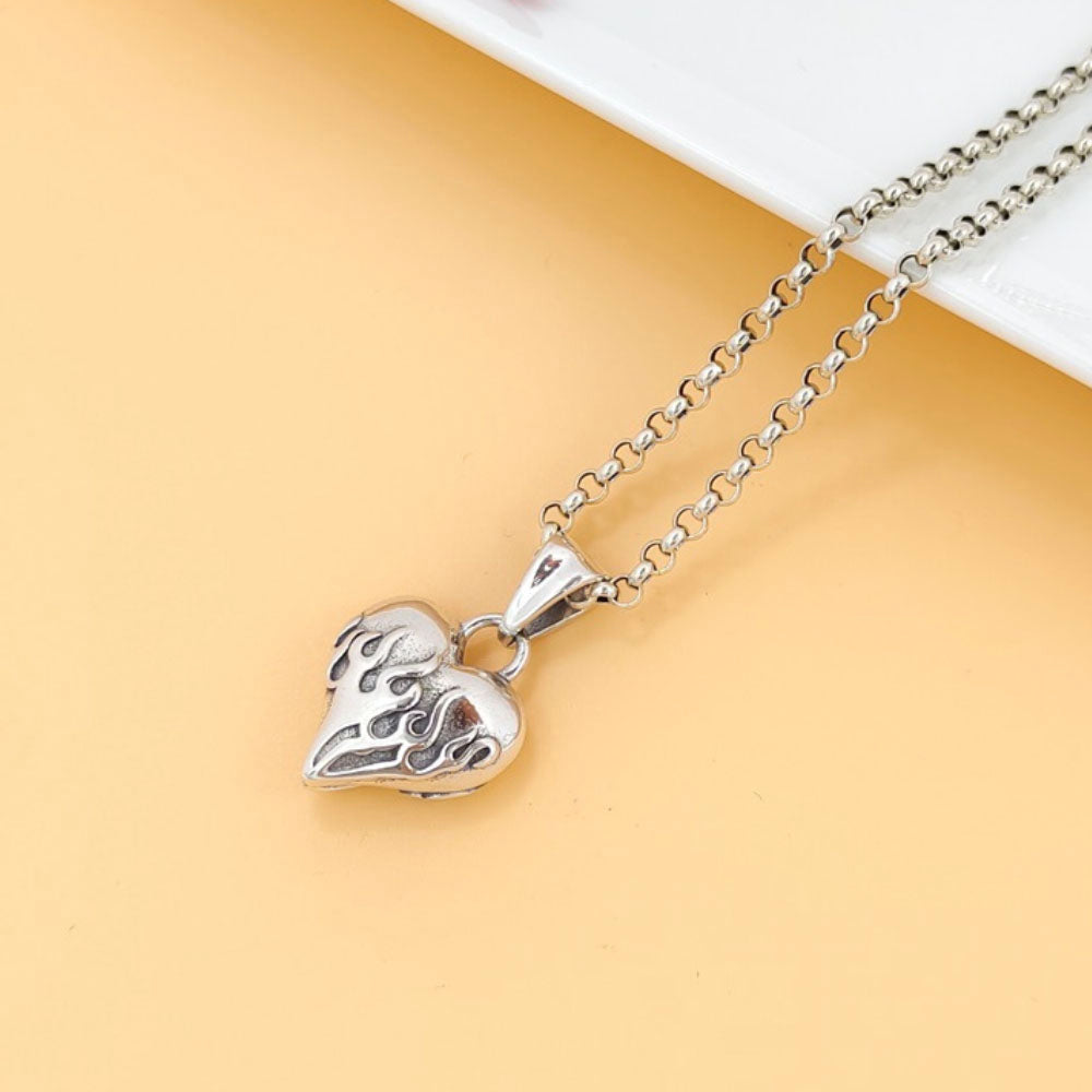 Men's Sterling Silver Flame Heart Pendant Necklace