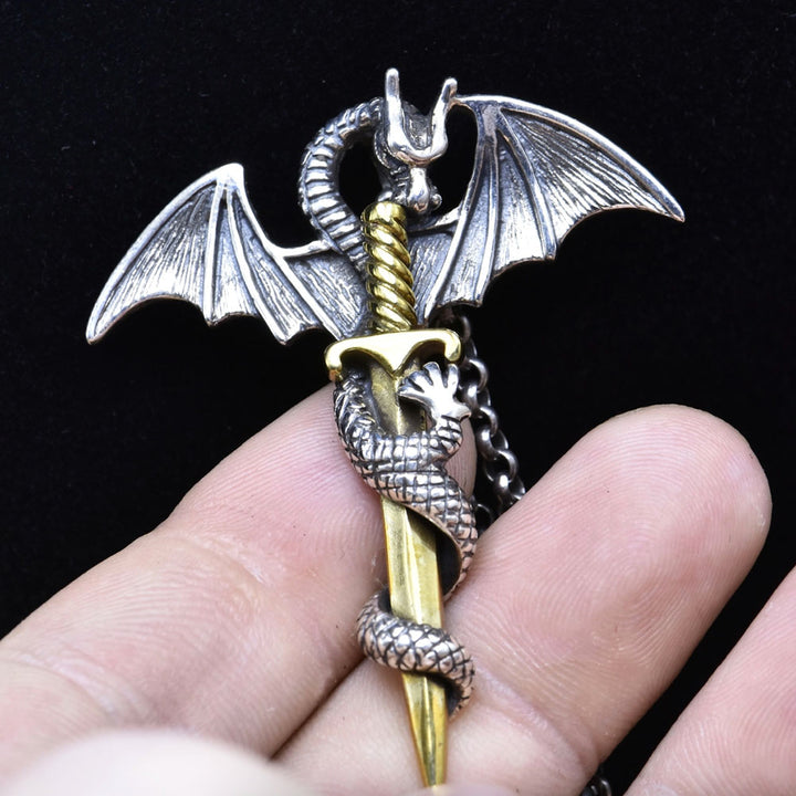 Men's Sterling Silver Flying Dragon Sword Necklace
