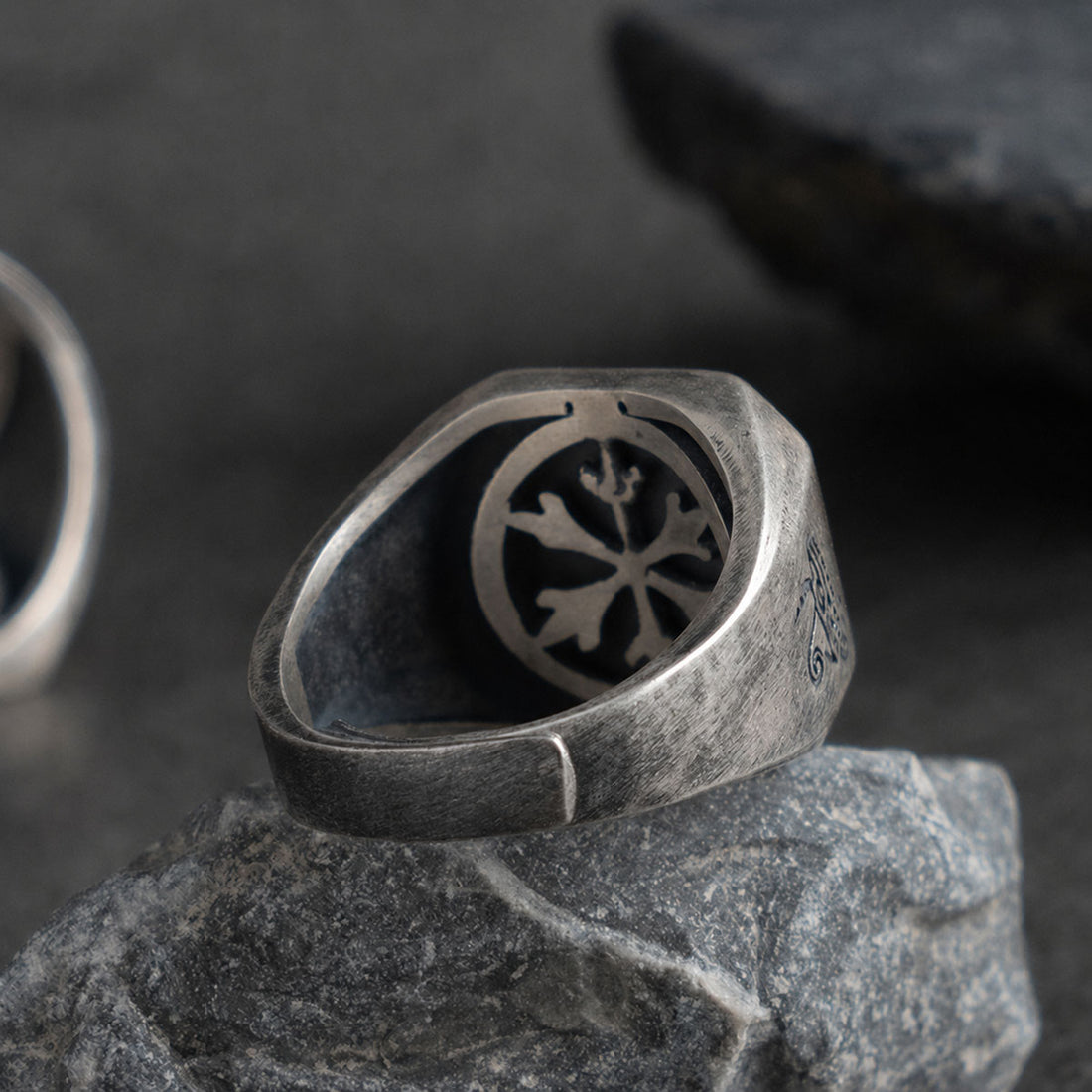 Men’s Sterling Silver Horus & Anubis Signet Ring
