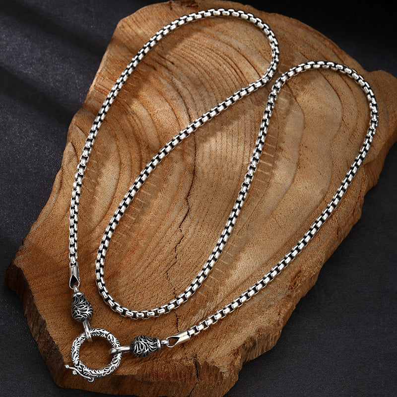 Men's Sterling Silver Ivy Pattern Clasp Box Chain