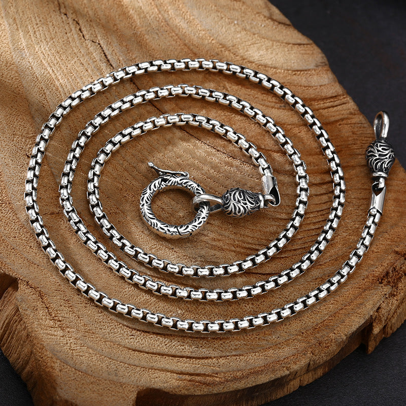 Men's Sterling Silver Ivy Pattern Clasp Box Chain