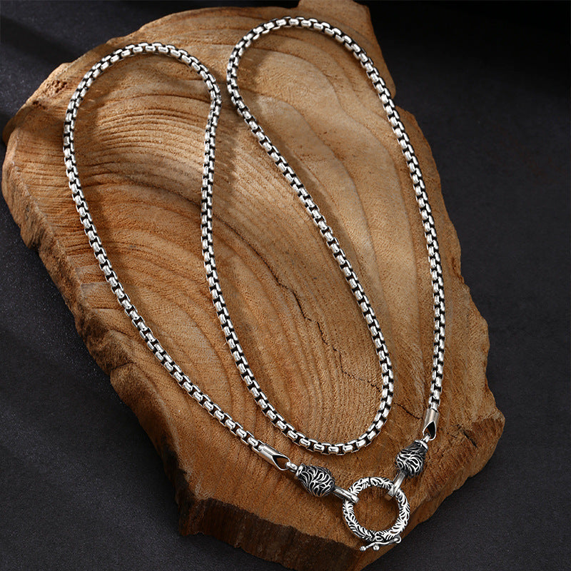Men's Sterling Silver Ivy Pattern Clasp Box Chain