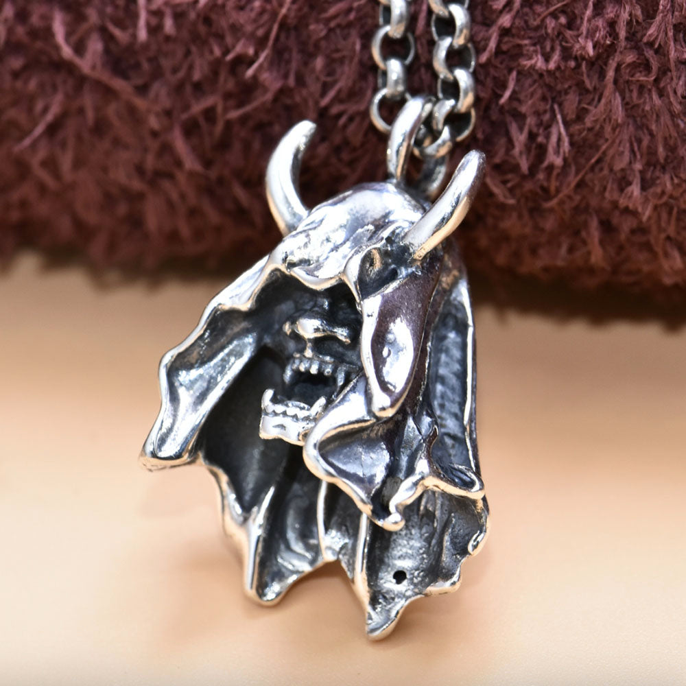 Men's Sterling Silver Japanese Hannya Mask Necklace