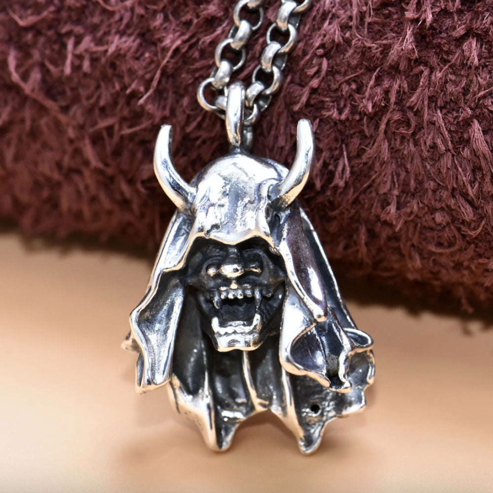 Men's Sterling Silver Japanese Hannya Mask Necklace - Jewelry1000.com