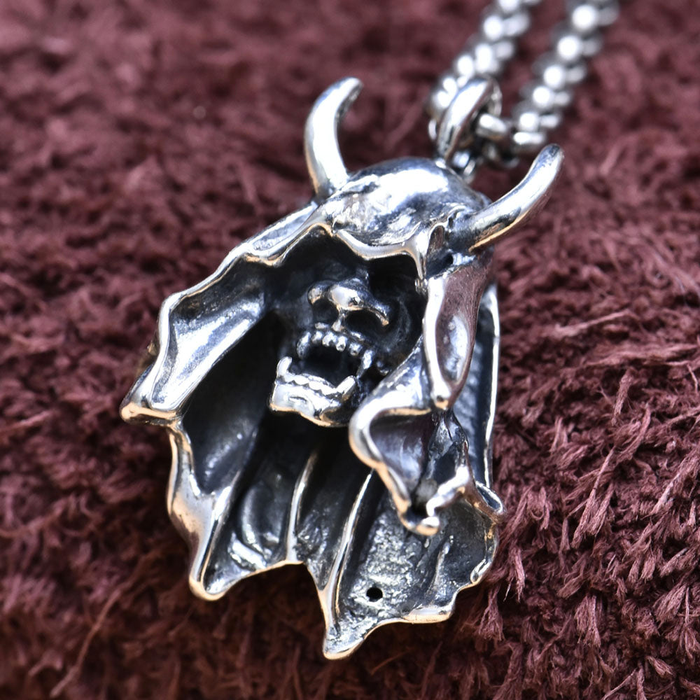 Men's Sterling Silver Japanese Hannya Mask Necklace