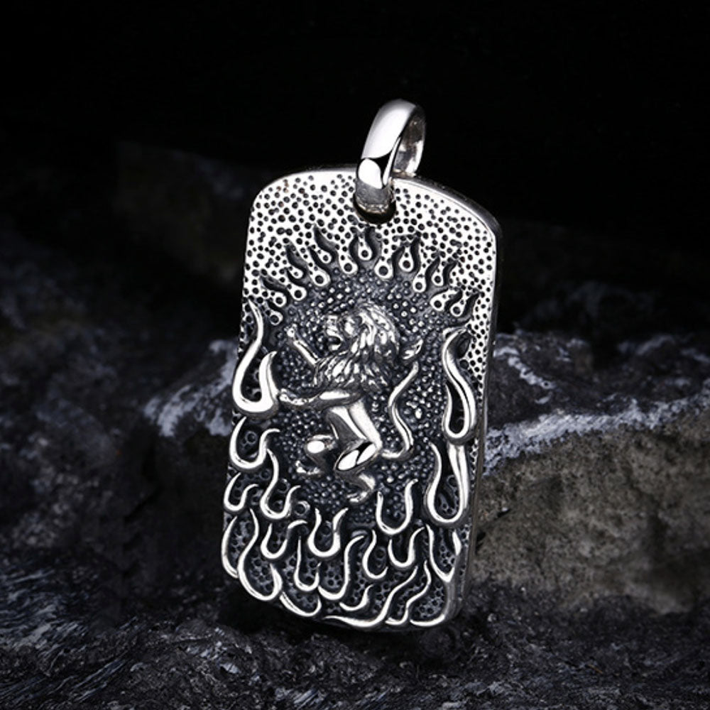 Men's Sterling Silver Lion King Tag Pendant Necklace