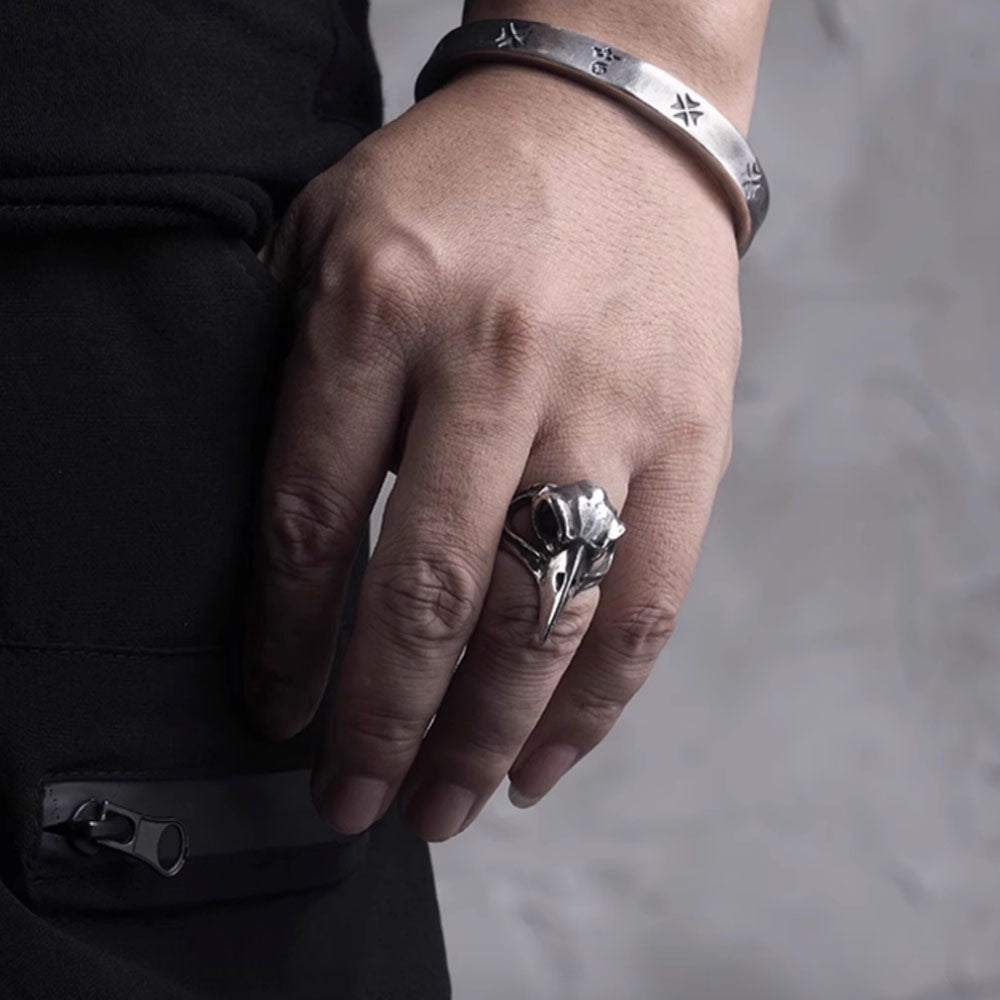 Men's Sterling Silver Raven Skull Ring