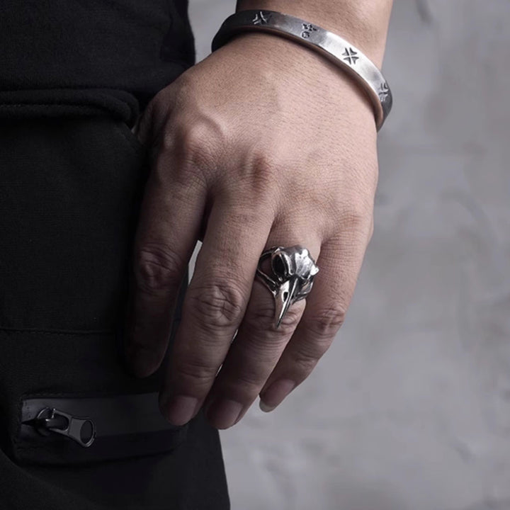 Men's Sterling Silver Raven Skull Ring