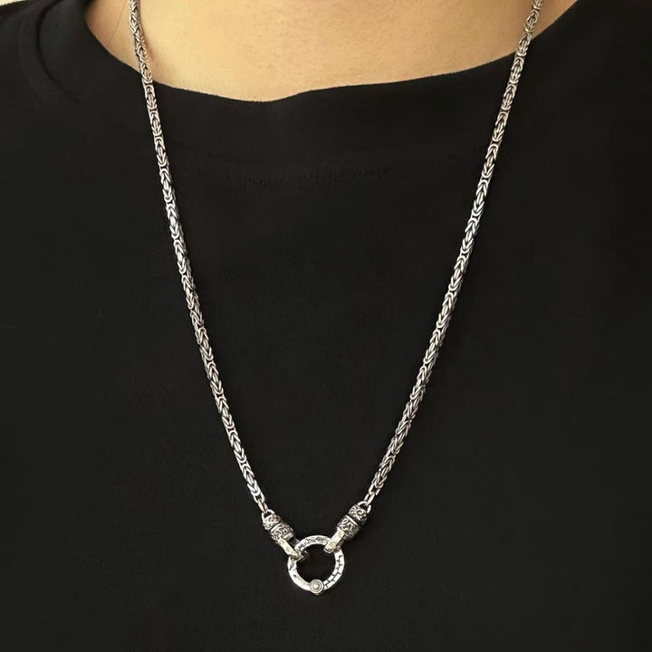 Men’s Sterling Silver Ring Clasp Byzantine Chain