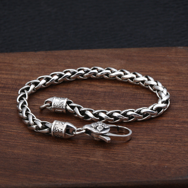 Men's Sterling Silver Six True Words Mantra Braided Bracelet