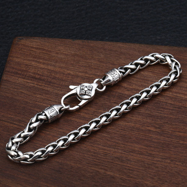 Men's Sterling Silver Six True Words Mantra Braided Bracelet
