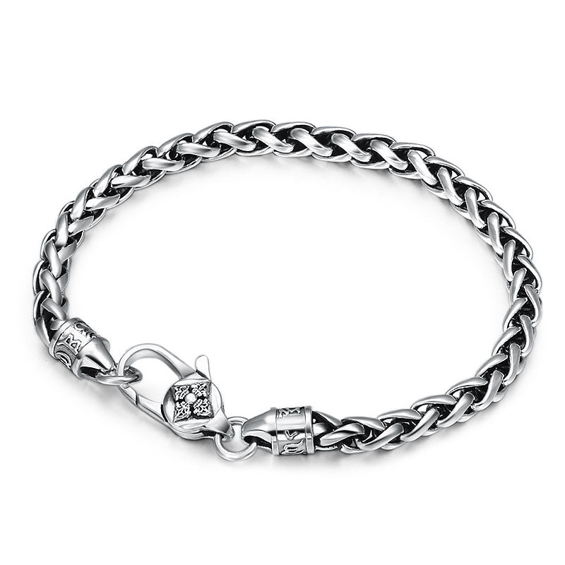Men's Sterling Silver Six True Words Mantra Braided Bracelet
