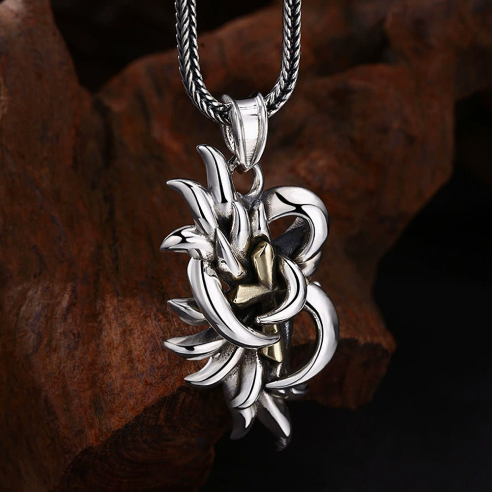 Men's Sterling Silver Thorns Tangled Cross Necklace