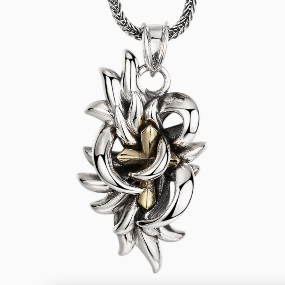 Men's Sterling Silver Thorns Tangled Cross Necklace