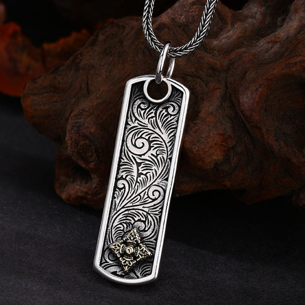 Men's Sterling Silver Vajra Ivy Tag Necklace