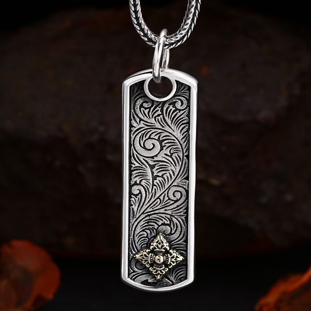 Men's Sterling Silver Vajra Ivy Tag Necklace