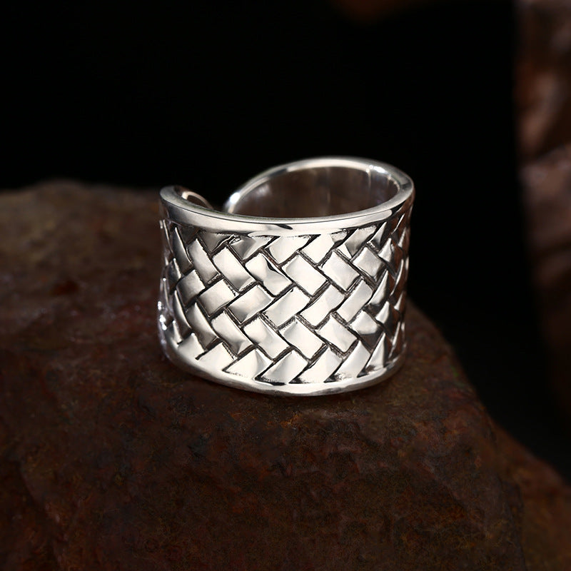 Men’s Sterling Silver Woven Pattern Open Ring