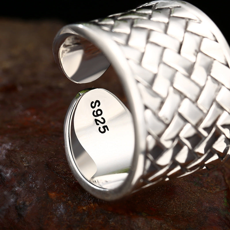 Men’s Sterling Silver Woven Pattern Open Ring