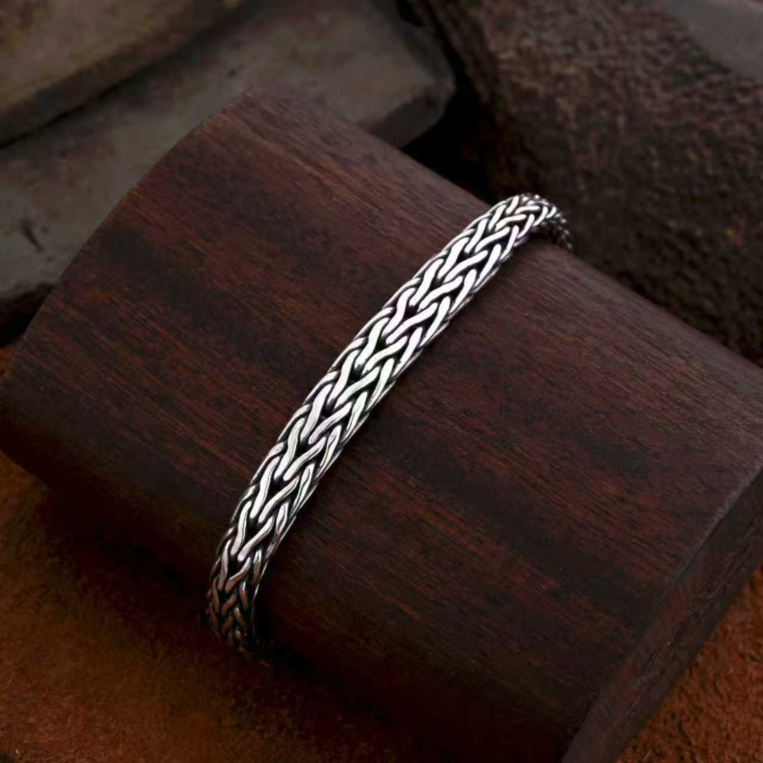 Men’s Sterling Silver Woven Wheat Chain Bracelet