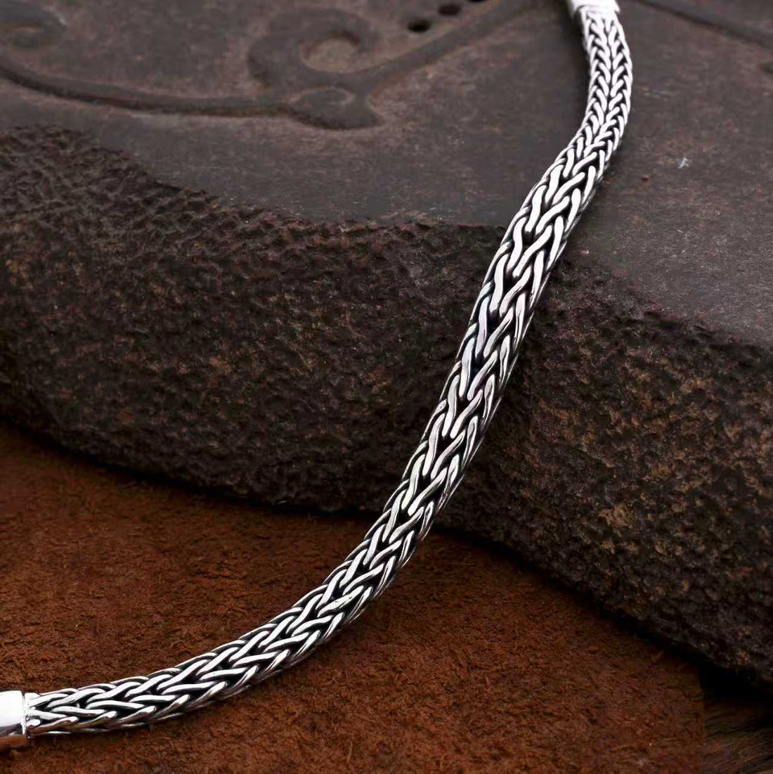 Men’s Sterling Silver Woven Wheat Chain Bracelet