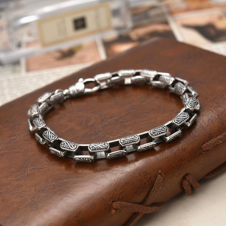 Men’s Sterling Silver Ivy Pattern Link Bracelet