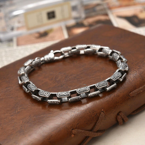 Men’s Sterling Silver Ivy Pattern Link Bracelet
