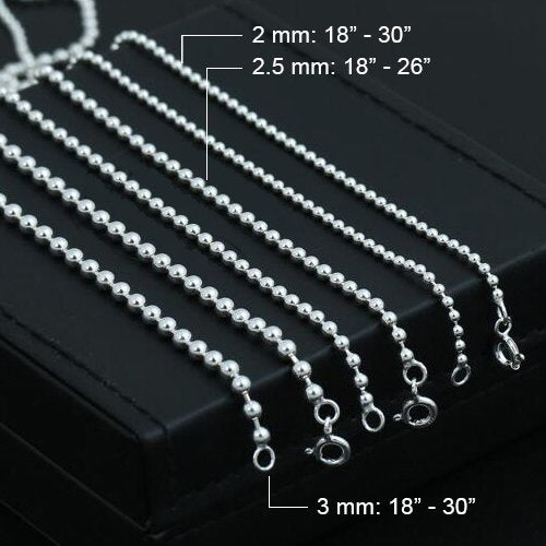 2-3 mm Sterling Silver Bead Chain 18"-30"