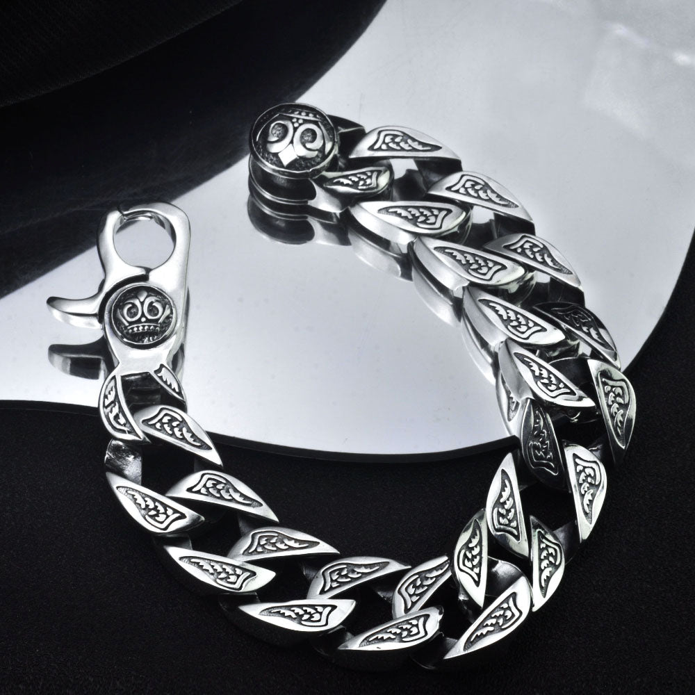 Pulsera de cadena curvada llamativa de plata de ley para hombre