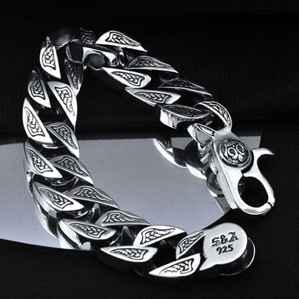 Pulsera de cadena curvada llamativa de plata de ley para hombre