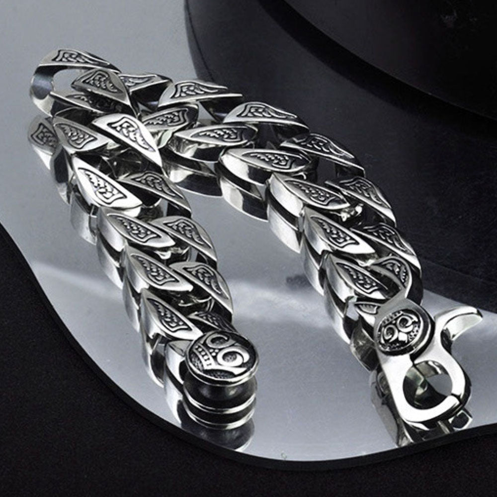 Pulsera de cadena curvada llamativa de plata de ley para hombre