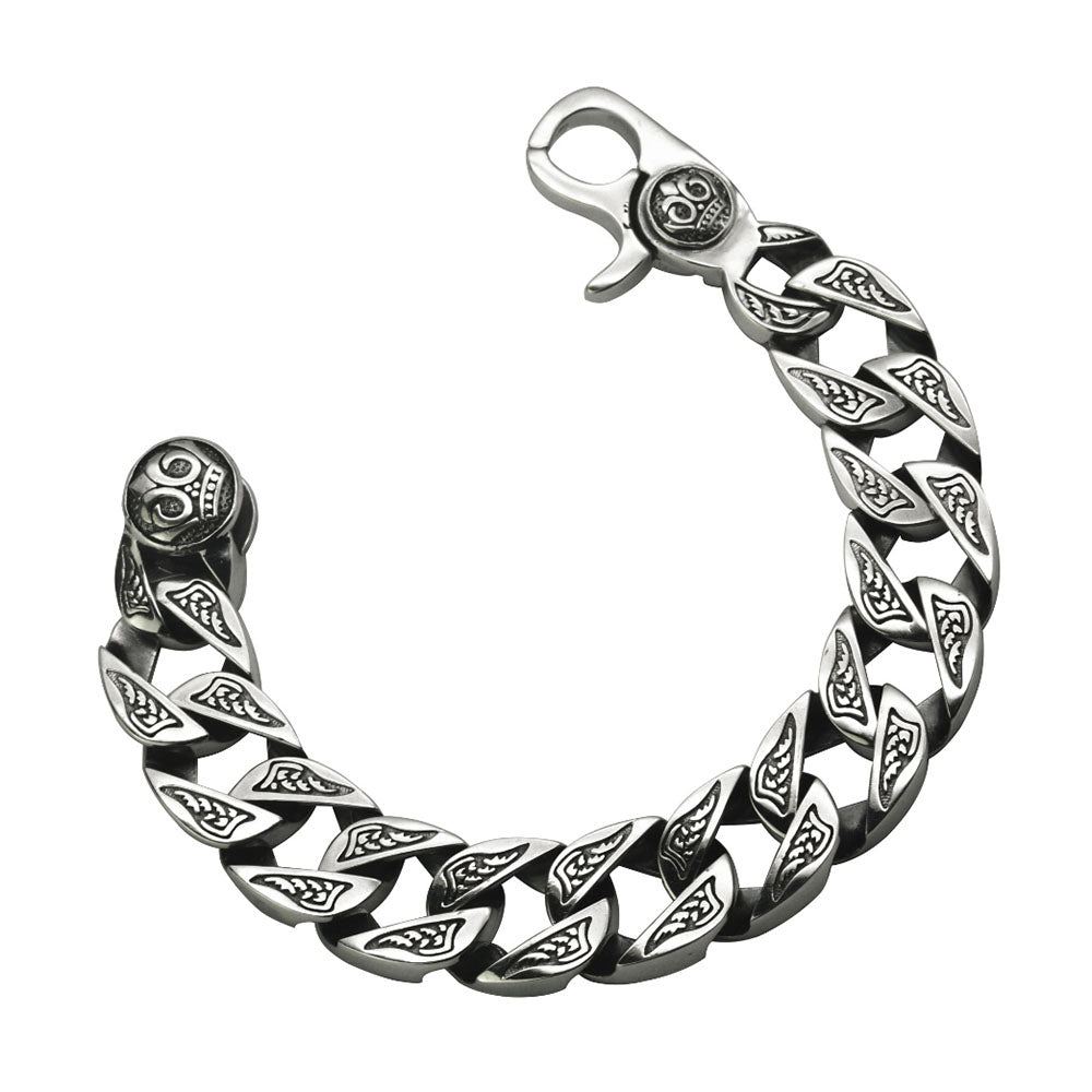 Pulsera de cadena curvada llamativa de plata de ley para hombre