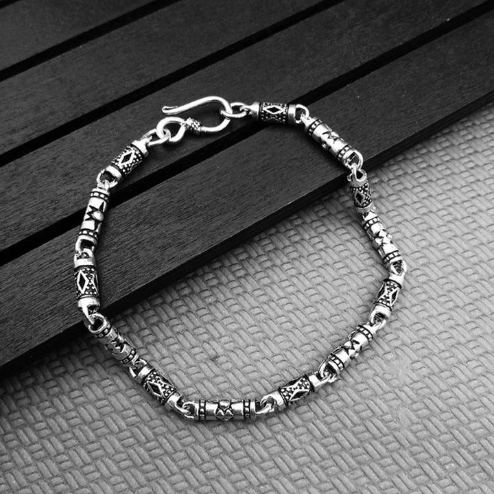 Sterling Silver Carved Tubes Chain Bracelet