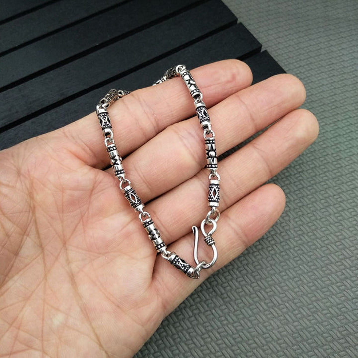 Sterling Silver Carved Tubes Chain Bracelet