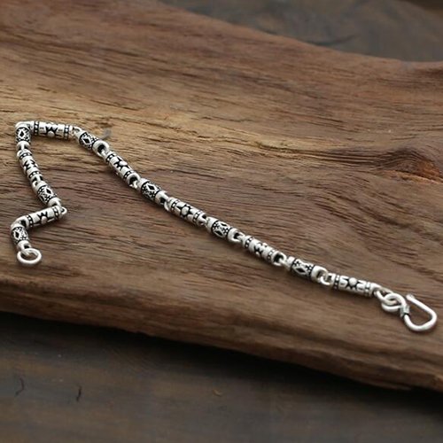 Sterling Silver Carved Tubes Chain Bracelet