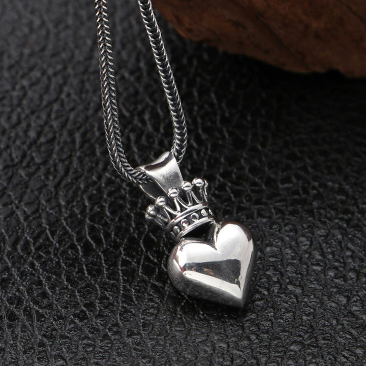 Sterling Silver Crown Heart Pendant Necklace