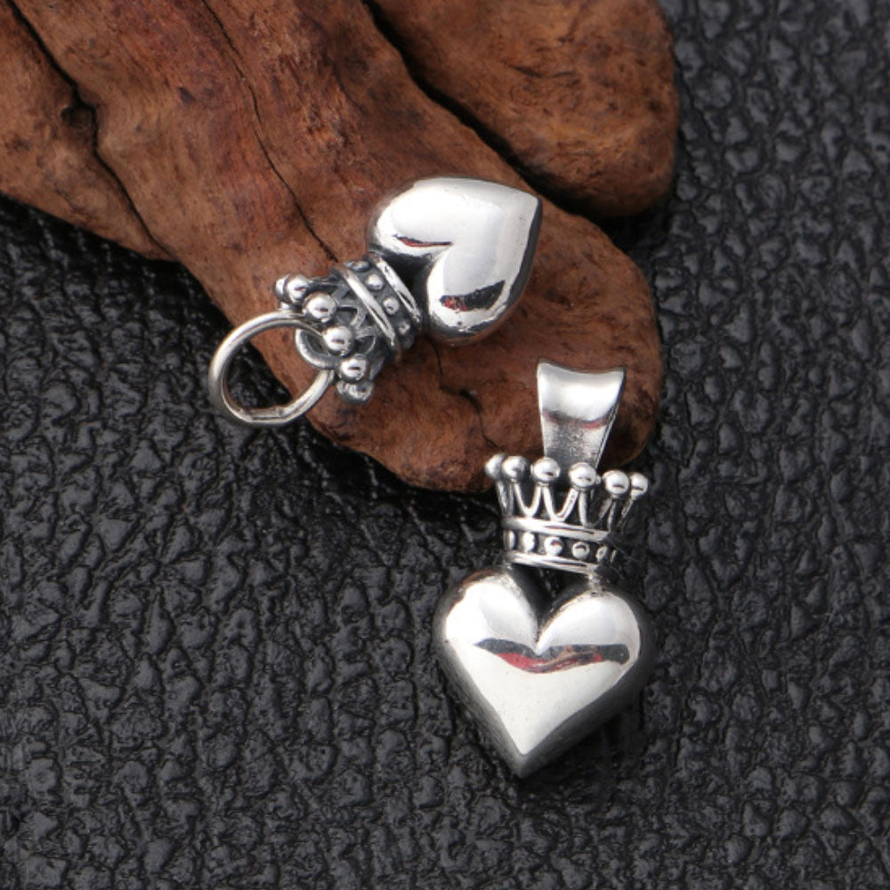 Sterling Silver Crown Heart Pendant Necklace