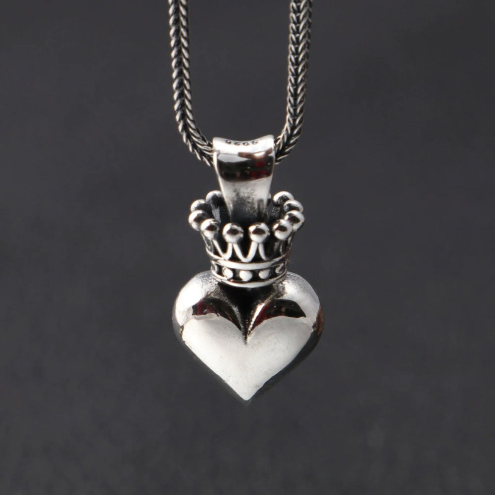 Sterling Silver Crown Heart Pendant Necklace