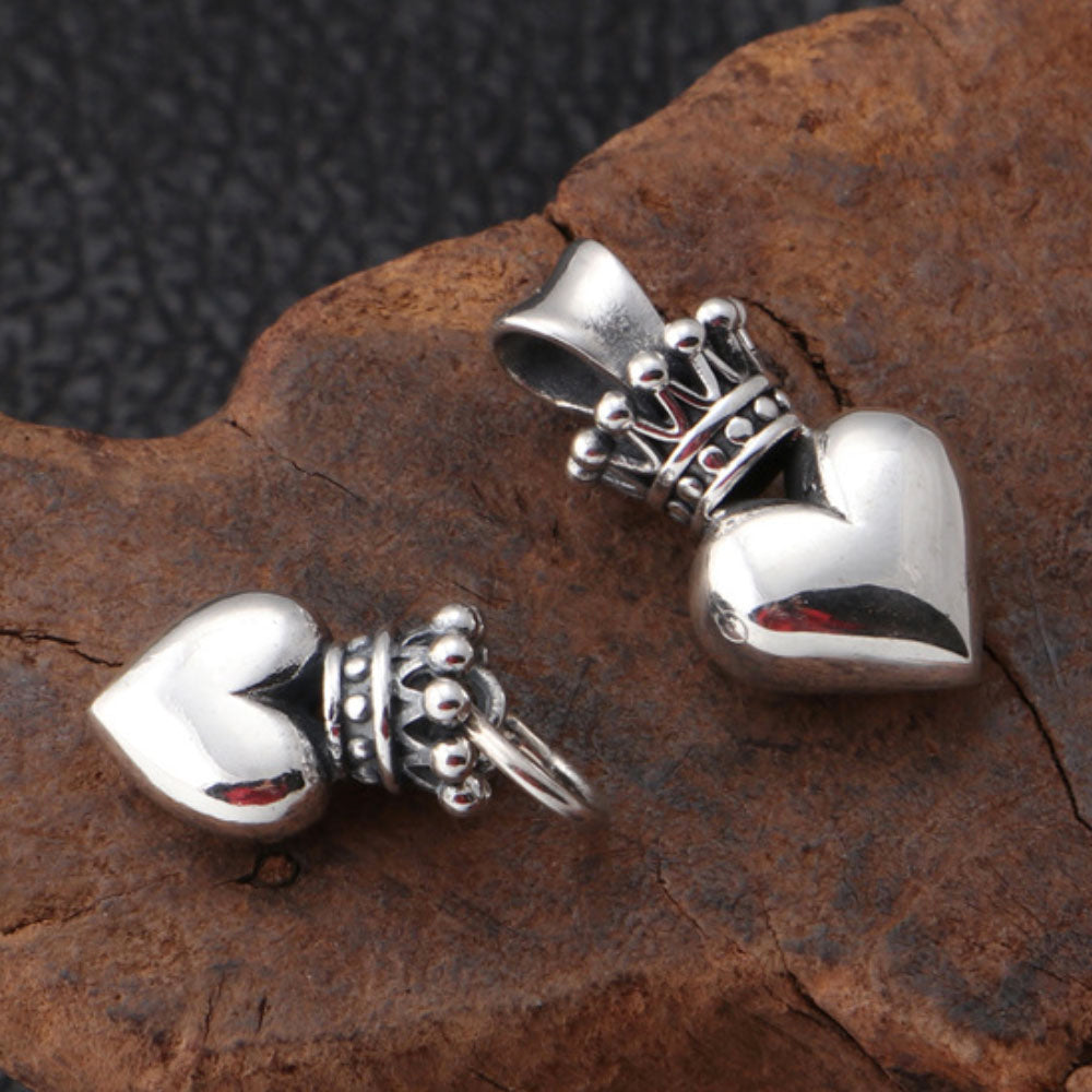Sterling Silver Crown Heart Pendant Necklace