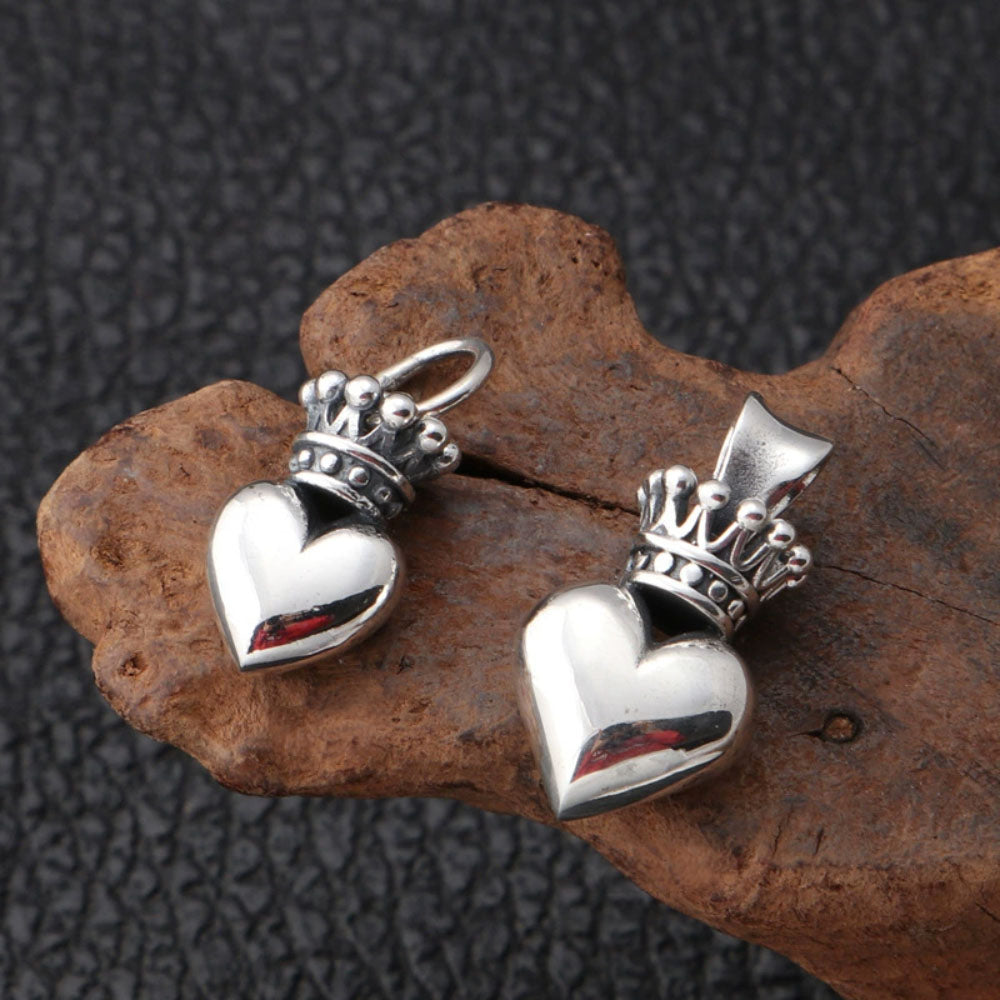 Sterling Silver Crown Heart Pendant Necklace