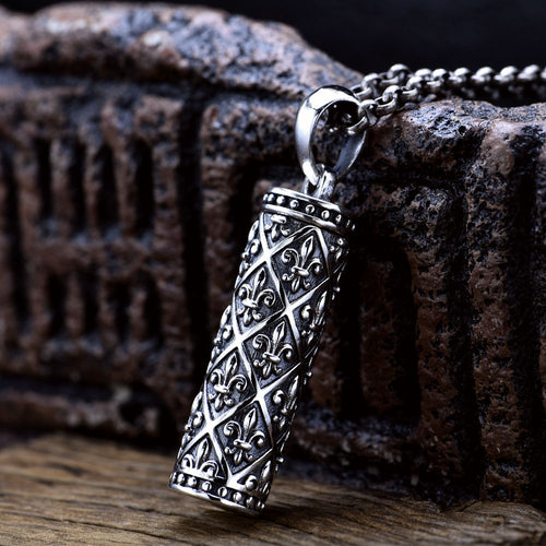 Sterling Silver Fleur-de-Lis Cylinder Pendant Necklace