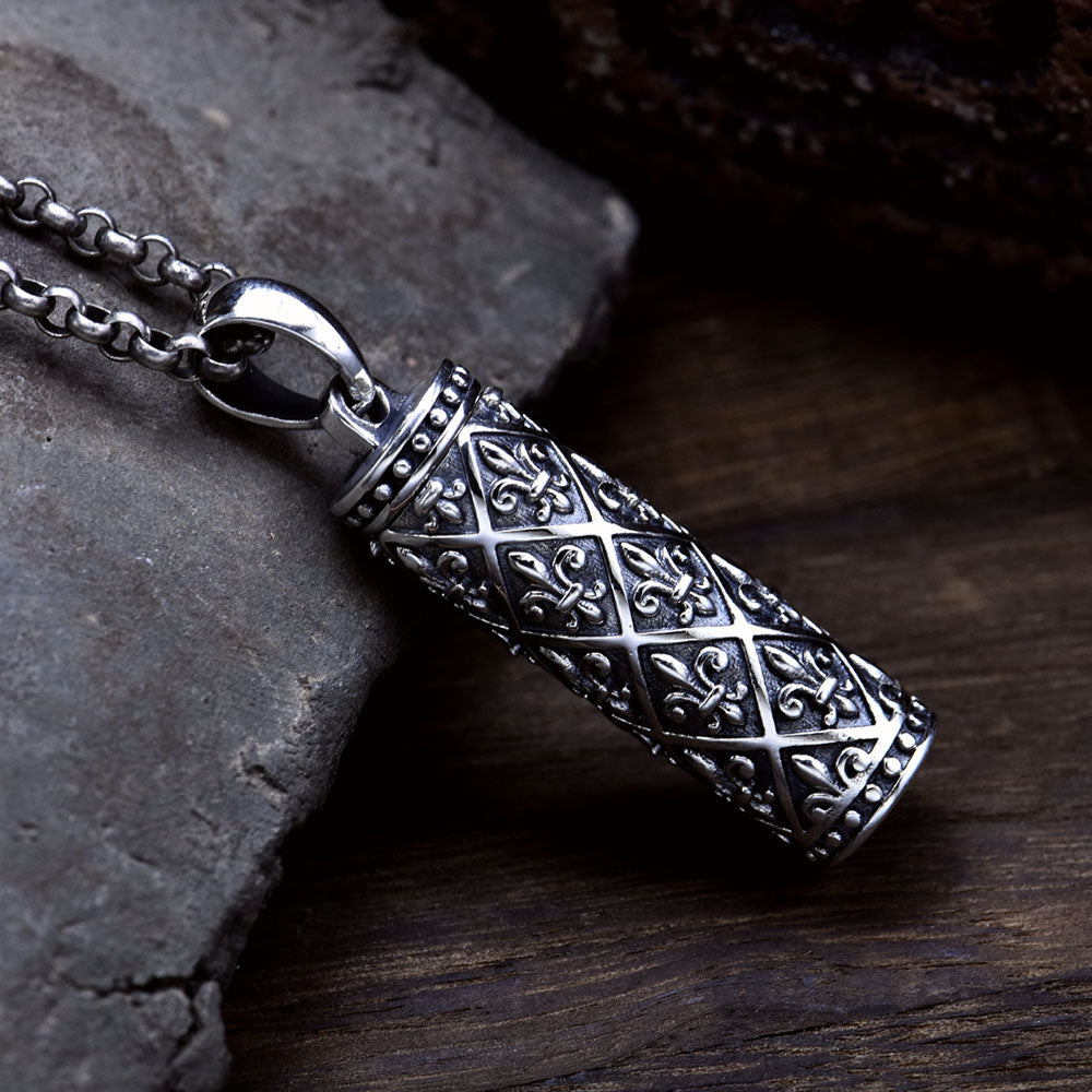 Sterling Silver Fleur-de-Lis Cylinder Pendant Necklace