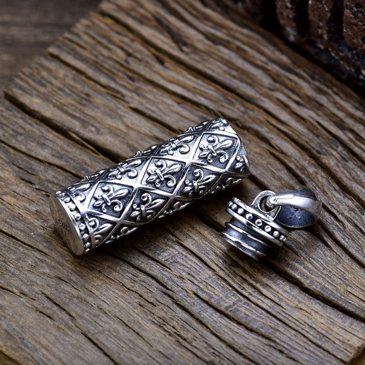 Sterling Silver Fleur-de-Lis Cylinder Pendant Necklace