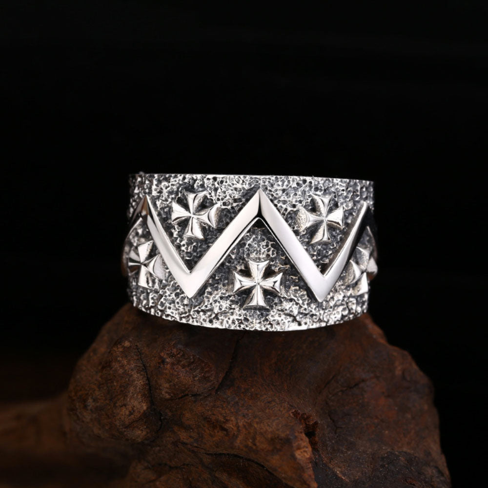 Sterling Silver Iron Crosses Ring for Men