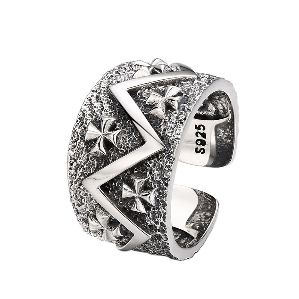 Sterling Silver Iron Crosses Ring for Men