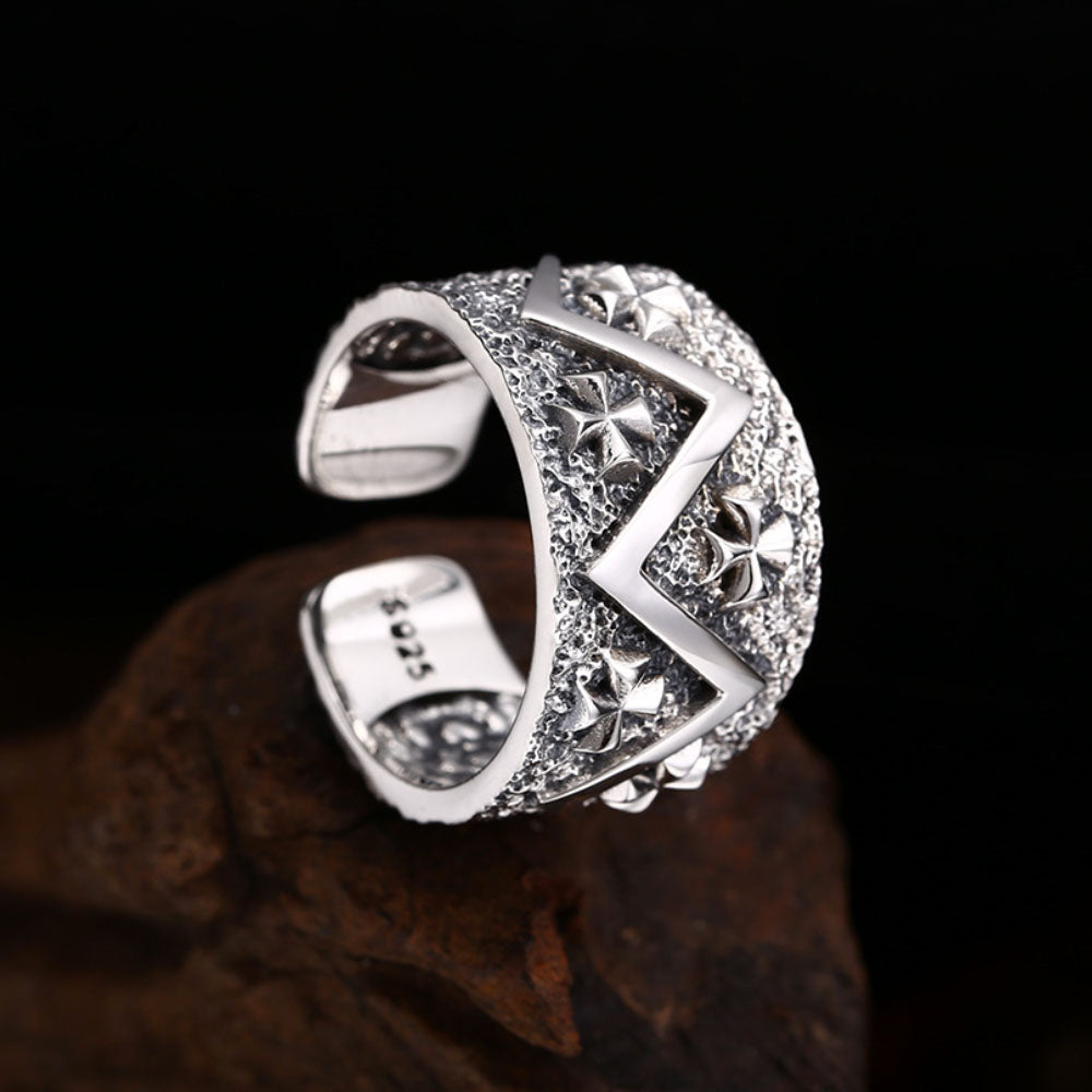 Sterling Silver Iron Crosses Ring for Men