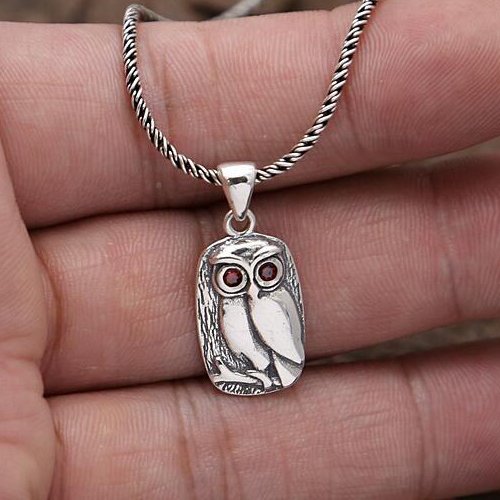 Sterling Silver Owl Pendant Necklace